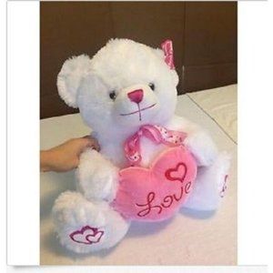 Valentine Large WHITE Bear Plush Stuffed Animal Big Toy Pink Heart Wedding Gift